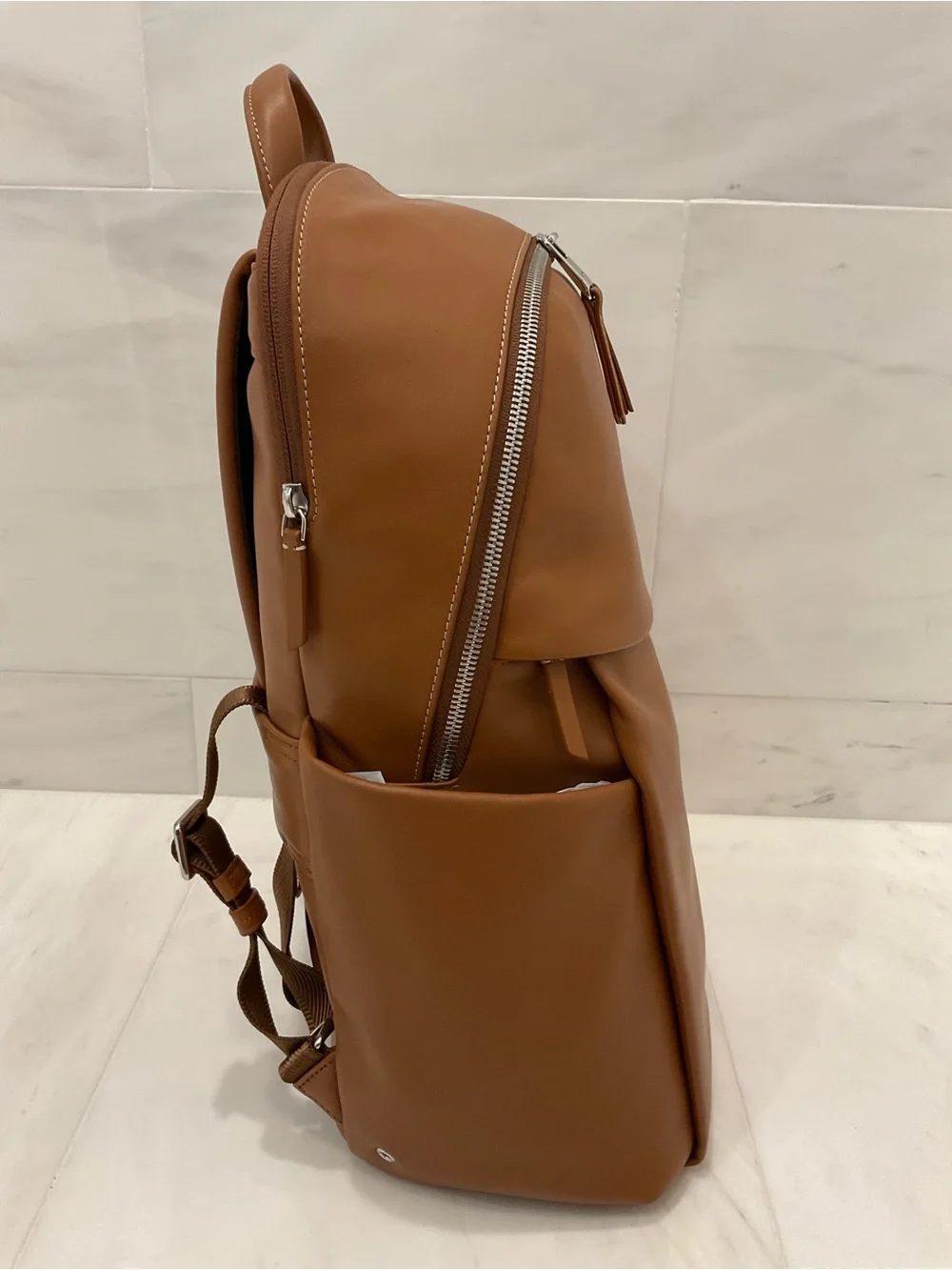NEW Tumi Voyageur RAINA 16.5” LEATHER Laptop Backpack - CARAMEL with Silver